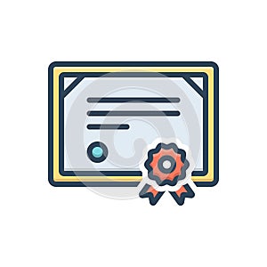 Color illustration icon for certificate, credential and documentation