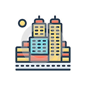 Color illustration icon for City, town and suburb