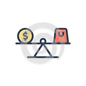 Color illustration icon for Comparable, compared and dollar