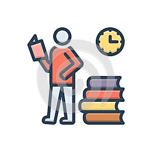 Color illustration icon for Cramming, bookworm and book