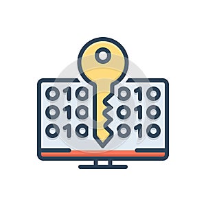 Color illustration icon for Decrypting, cybersecurity and technology