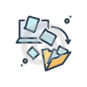 Color illustration icon for Dematerialization, integration and filetransfer