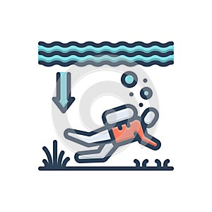 Color illustration icon for Depth, diving and underwater