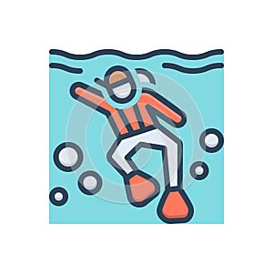 Color illustration icon for Diving, plunge and swimmer