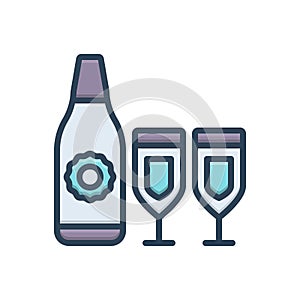 Color illustration icon for Drink, win and bottle