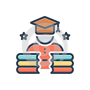 Color illustration icon for Educated, literate and reading