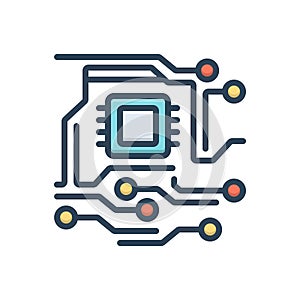 Color illustration icon for Electronic, circuit and digital