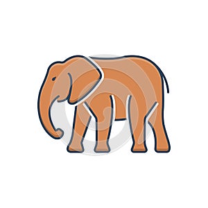 Color illustration icon for Elephant, herbivorous and trunk