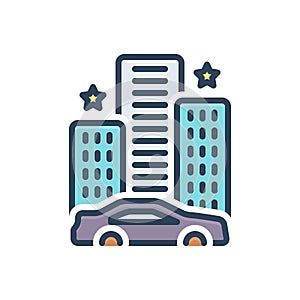 Color illustration icon for Eventually, hotel and building