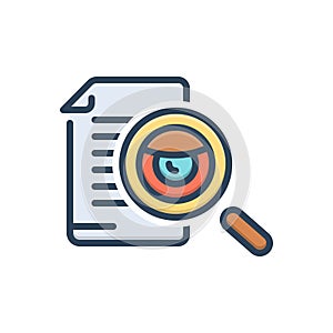 Color illustration icon for Evidence, proof and eyesight