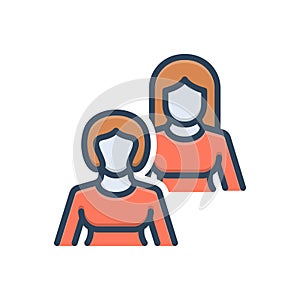 Color illustration icon for Females, woman and lady