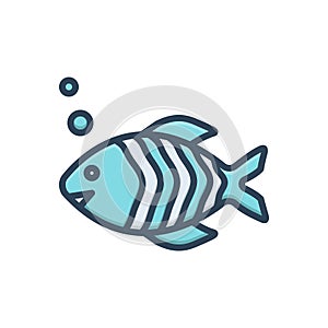 Color illustration icon for fish, aquatic and aqueous