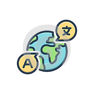 Color illustration icon for Foreign Language, language and speaking