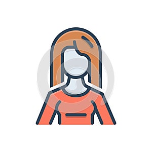 Color illustration icon for Girl, wench and damsel