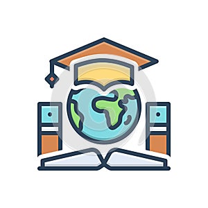 Color illustration icon for Global Education, global and technology