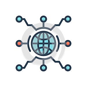 Color illustration icon for Global Networking, communication and digitalisation