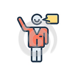 Color illustration icon for Hellow, calligraphy and person