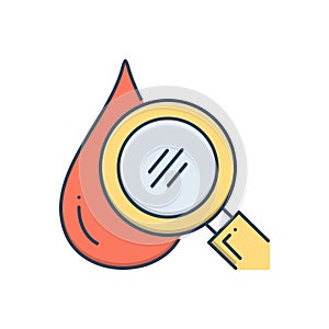 Color illustration icon for Hematology, drop and magnifier