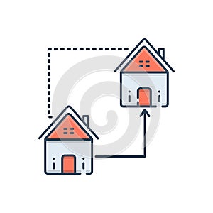 Color illustration icon for Home replace, supersede and encroach