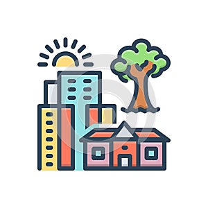 Color illustration icon for Hometown, city and building