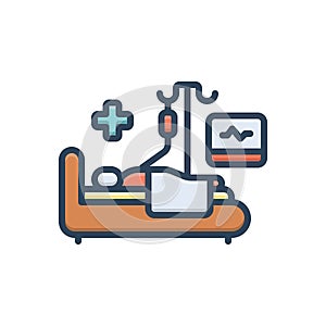 Color illustration icon for Hospitalization, patient and healthcare
