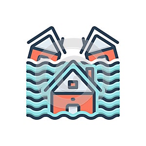 Color illustration icon for Influx, inundation and freshet