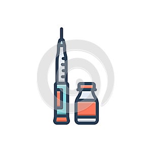 Color illustration icon for Insulin, needle and syringe