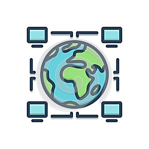 Color illustration icon for Intercompany, glob and monitor