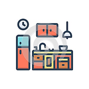 Color illustration icon for Kitchen, equipment and countertop