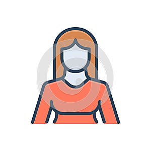 Color illustration icon for Lady, female and woman