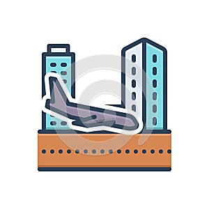 Color illustration icon for Landing, alighting and arrival