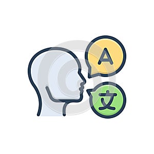 Color illustration icon for Languages, multilingual and communication