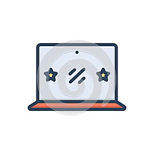 Color illustration icon for Laptop, microcomputer and wireless