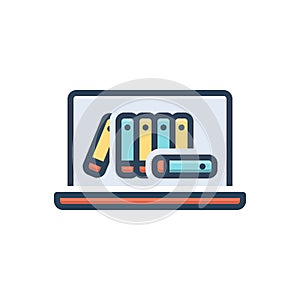 Color illustration icon for Lib, books and laptop