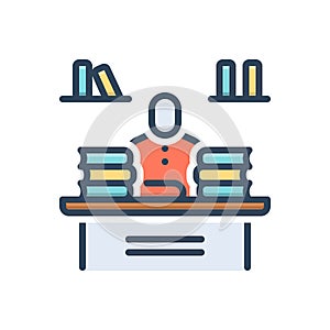 Color illustration icon for Librarian, book and education