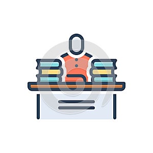 Color illustration icon for Librarian, book and education