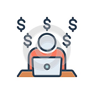 Color illustration icon for Making Money, laptop and currency