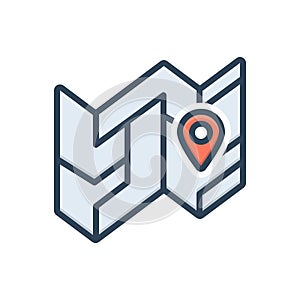 Color illustration icon for Map, delineation and route