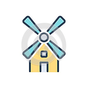 Color illustration icon for Mill, manufactory and factory