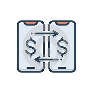 Color illustration icon for Money Transfer, shifting and transference
