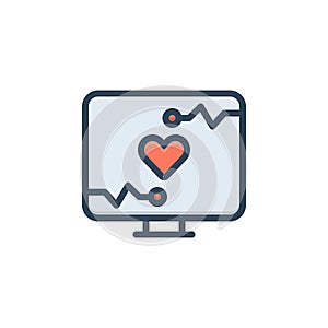 Color illustration icon for Monitoring, computer and medical