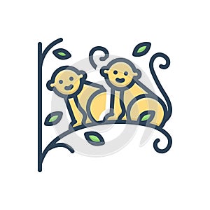 Color illustration icon for Monkey Set On Tree, tree and animal