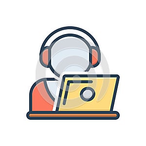 Color illustration icon for operator, countenance and laptop