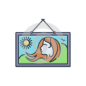 Color illustration icon for Painting, woman and distaff