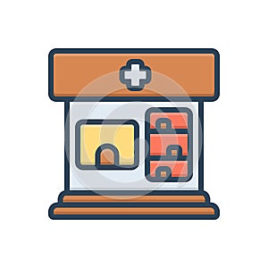 Color illustration icon for Pharmacy, pharmaceutics and medical