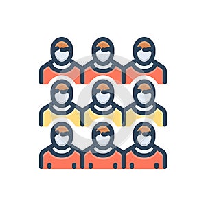 Color illustration icon for Population, populace and crowd