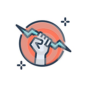 Color illustration icon for Powers, punch and aggressive