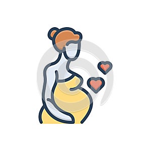 Color illustration icon for Pregnancy, gestation and woman