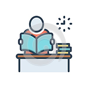 Color illustration icon for Reading, study table and classwork