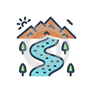 Color illustration icon for River, bourn and waterway